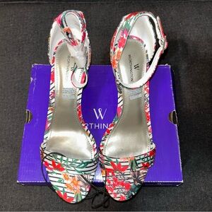 Worthington Beckwith Floral Sandals Block Heeled Shoes Size 8.5 NWOT FM